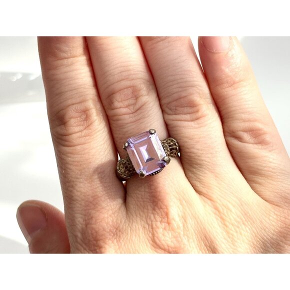 Amethyst Semi-Precious Gemstone Filigree 295 Sterling Silver Vintage Ring - sz 8 - Picture 8 of 10